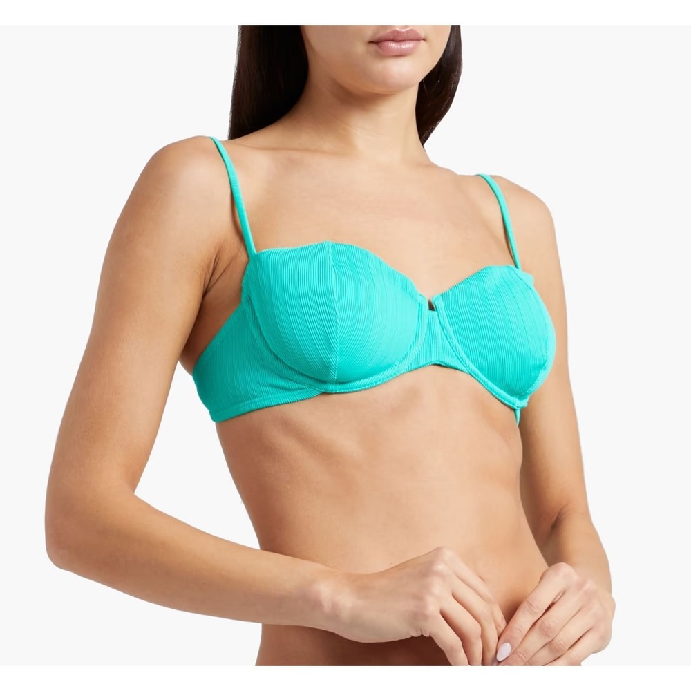 ViX Paula Hermanny Nissi‎ Tie-Back Ribbed Underwire Bikini Top-Turquoise-Size M